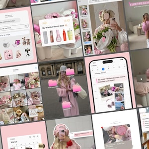 Pink iOS Digital Core Instagram Templates | Feminine Canva Bundle (30 Posts)