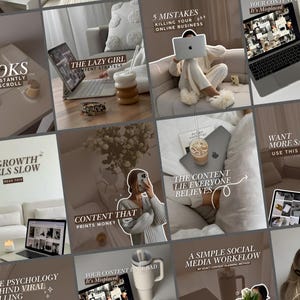 May include: A collection of images with text related to social media and online business. The images feature laptops, coffee, and text overlays such as "HOOKS THAT INSTANTLY STOP SCROLL" and "5 MISTAKES KILLING YOUR ONLINE BUSINESS."