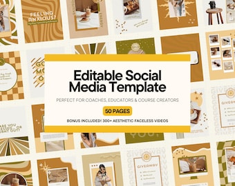Retro Instagram Templates | 50 Canva Social Media Posts (Digital Download)