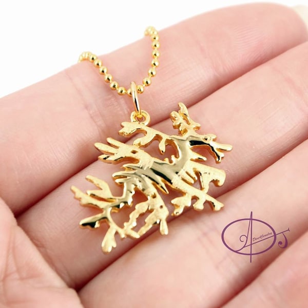 Leafy Seadragon 9K Gold or Gold Plated Solid 925 Sterling Silver Pendant Necklace Sea dragon Seahorse Ocean Sealife Reef fish Scuba diver