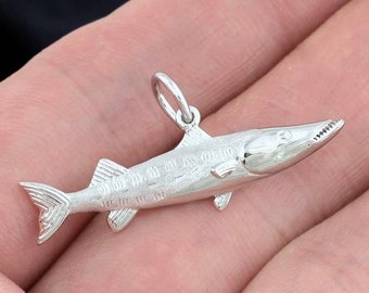Barracuda Fish Sterling Silver Pendant with Necklace 3D Ocean fish Scuba diver gift Fisherman Hunter spear fishing jewellery