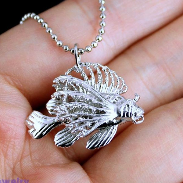 3D Lionfish Necklace Solid Sterling Silver Ocean life like Lion Fish Pendant Necklace Diver gift marine underwater beach