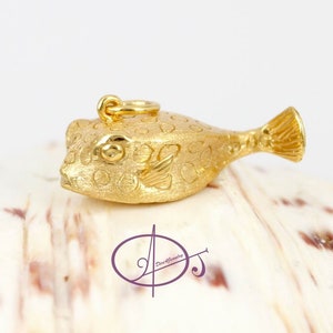 Box Puffer Fish Pendant Sterling Silver Gold Plated 3D Pufferfish Necklace Ocean beach sealife Marine Scuba Diving Jewelry Cute gift for her