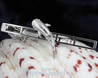 3D Whale Shark Tie Clip in Solid 925 Sterling Silver Rhodium Plated Whaleshark Tie bar  suit and accessories  office diver  gift for men