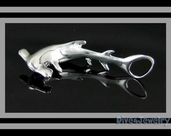 Hammerhead Shark Necklace Sterling Silver 3D Pendnat  Ocean sealife Nautical Marine shark jewellery gift