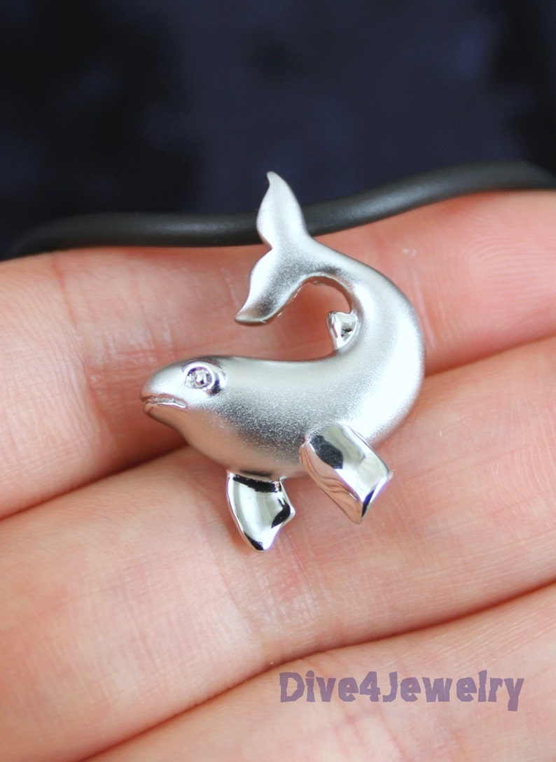 Beluga Whale Necklace Sterling Silver Satin Fish Pendant With Etsy