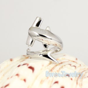 Hammerhead Shark Ring Sterling Silver Shark ring Size Adjustable Stylish Scuba Diver wrap ring summer ocean Beach Sealife nautical gift image 5