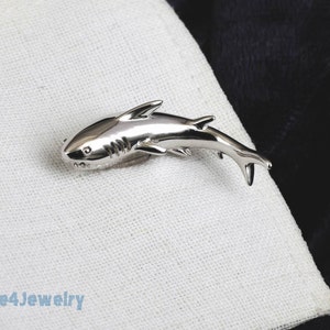 Great White Shark Cufflinks in Sterling Silver Rhodium plated 3D Shark cufflink Shark jewellery men cufflinks men fashion image 4