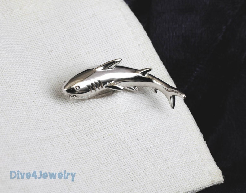 Great White Shark Cufflinks in Sterling Silver Rhodium plated 3D Shark cufflink Shark jewellery men cufflinks men fashion image 4