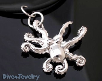 Octopus Necklace 925 Sterling Silver Stylish Pendant Necklace Ocean Marine Beach Scuba Diver Jewelry gift