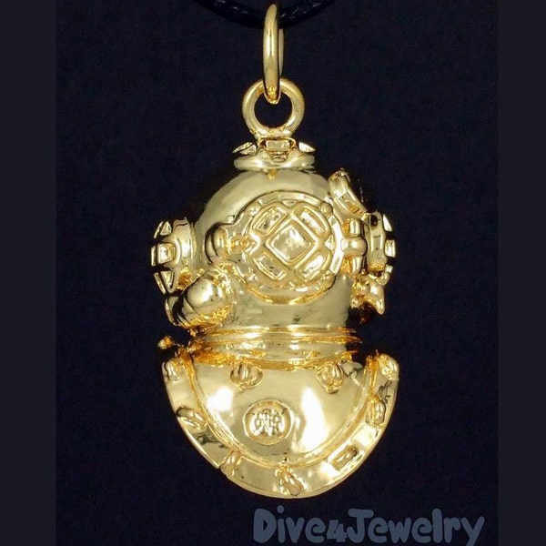 Casque de plongée sous-marine plaqué or 3D Casque de plongée pendentif collier grand cadeau pour plongeur