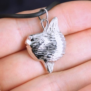 3D Mola Mola Fish Solid 925 Sterling Silver Rhodium plated Sunfish Pendant Necklace Sunfish Opah Moonfish bony fish ocean sealife