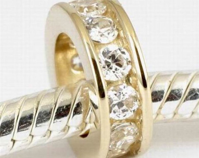Silver CZ Spacer Charm Beads 2 Authentic Sparkling Silver Cubic Zirconia European Charm Spacer Beads