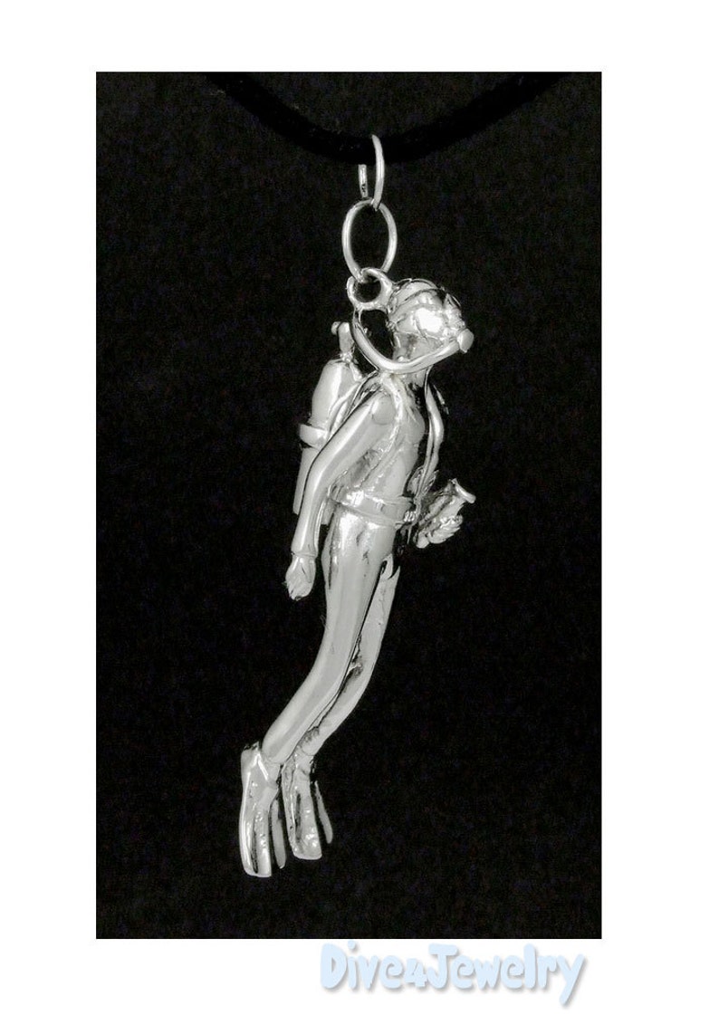 Scuba Diver Pendant Necklace Solid 925 Sterling Silver 3D Etsy