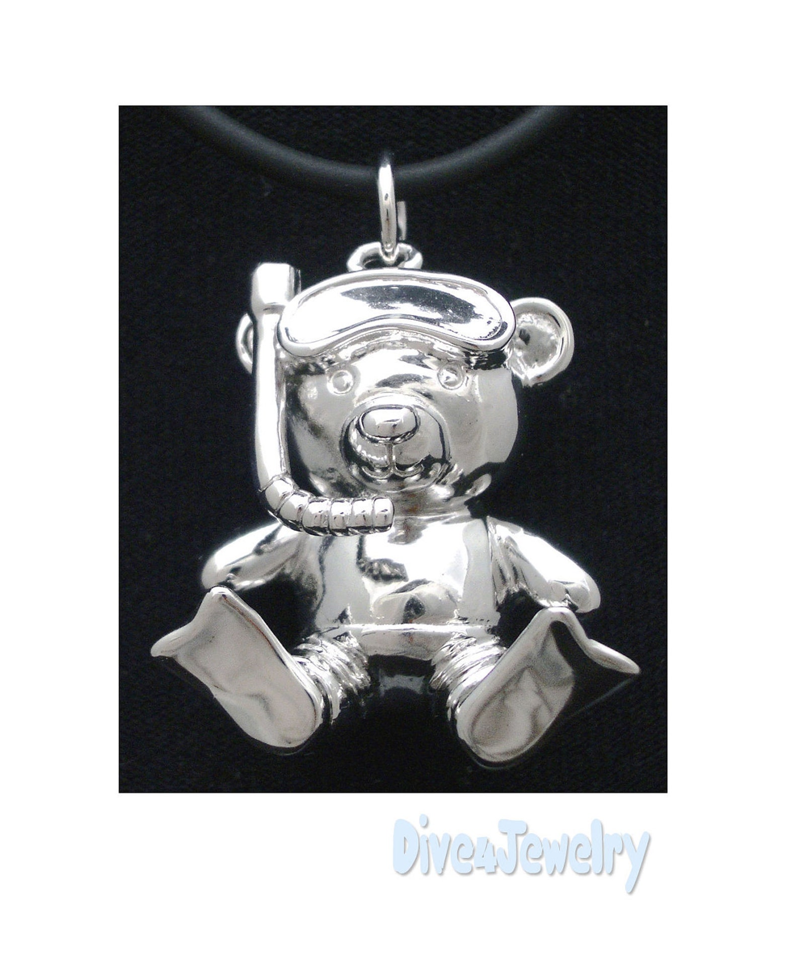 Big Scuba Diver Teddy Bear Necklace Sterling Silver Pendant Etsy