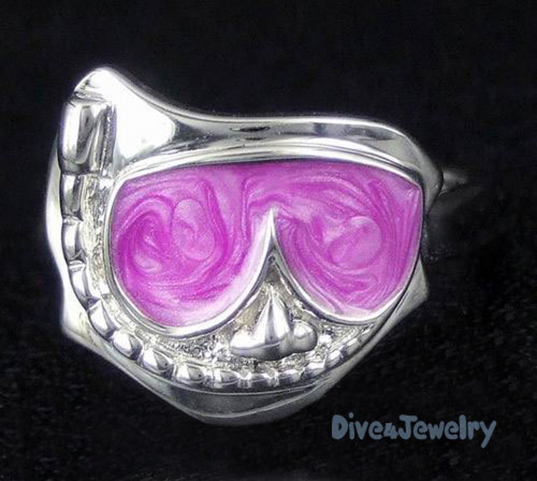 Scuba Diver Ring Snorkeling Mask Snorkel Ring in Sterling Silver Purple