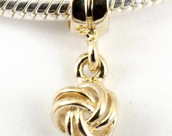 Solid 9ct Yellow Gold Swirl Dangle Charm | Elegant 9K Gold Drop Charm | Fits 3mm European Bracelets & Chains | Gift for Her