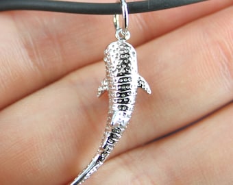 Whale Shark Pendant Necklace Sterling Silver 3D whaleshark Charm Beach Jewelry Ocean fish Scuba diver Nautical Sealife