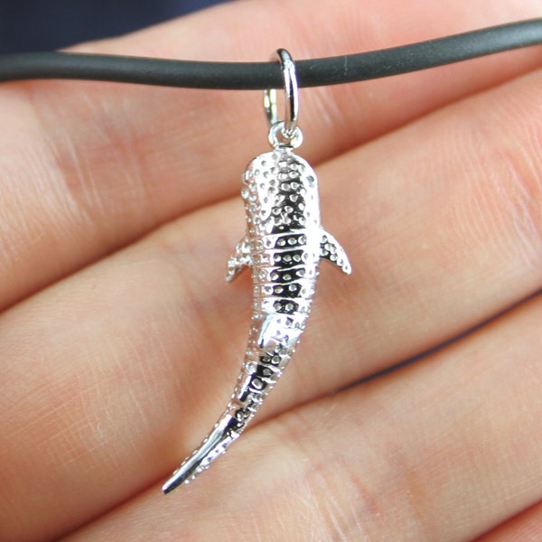 Whale Shark Pendant Necklace Sterling Silver 3D whaleshark Charm Beach Jewelry Ocean fish Scuba diver Nautical Sealife