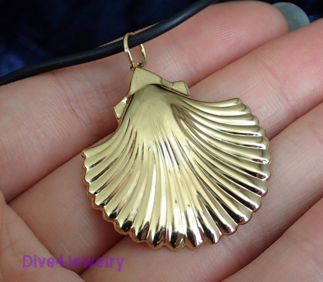 Sea Shell Pendant Gold Plated 925 Sterling Silver Seashell Scallop ...