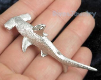 Hammerhead Shark Pendant Solid 925 Sterling Silver life like 3D Shark big Pendant with Necklace deep scuba diver gift