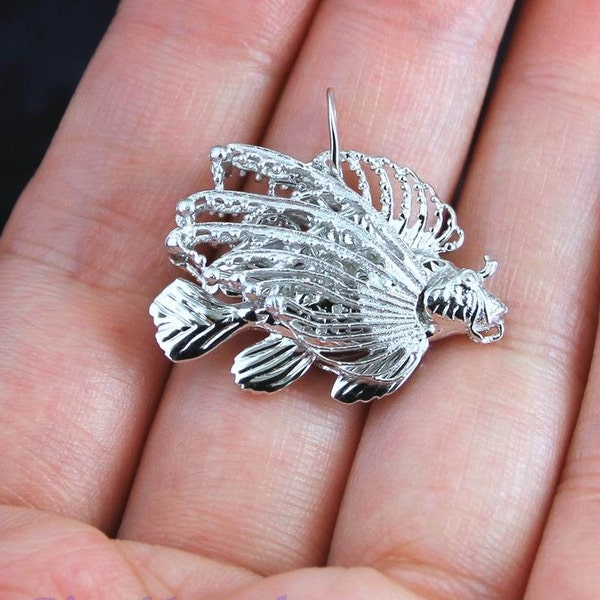 Lionfish Pendant Movable 3D Life like lion fish Sterling Silver Fish Pendant Necklace Scuba diver gift tropical fish necklace