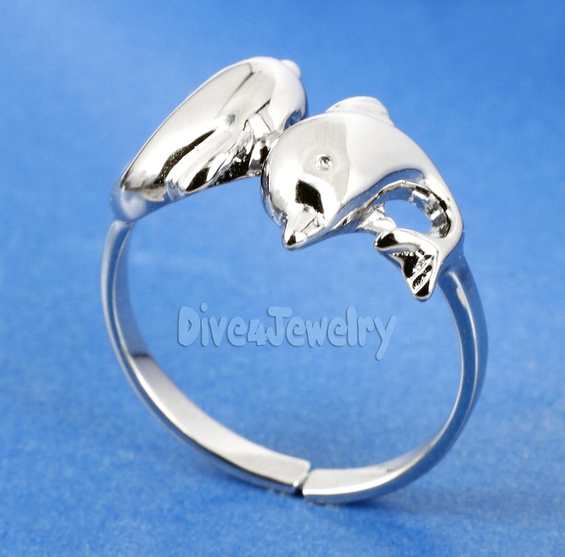 Dolphins Ring in Sterling Silver Ring Size Adjustable open band ring Beach ocean inspired jewelry