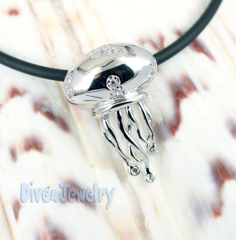 Cz Jellyfish Necklace Sterling Silver Jelly fish Pendant with Necklace Ocean Beach Jewellery image 4