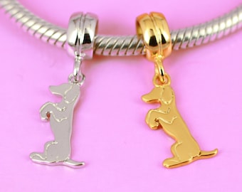 Dog Charm  Solid 925 Sterling Silver  Rhodium   Vermeil Gold  Dog  Puppy bead  Pet Animal pendant  Charm Bead  Great for Bracelet or Chain