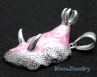 Nudibranch Necklace  Sea Slug Sterling Silver Swirl Pink Enamal Sealife Worm Pendant Necklace beach party ocean cool gift