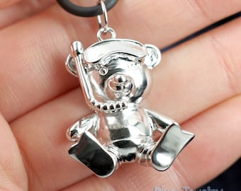 Taucher Bär Halskette Tauchen Tauchen Teddybär in Sterling Silber Anhänger mit Halskette Ozean Tier süße Bär Schwimmen Taucher Bär