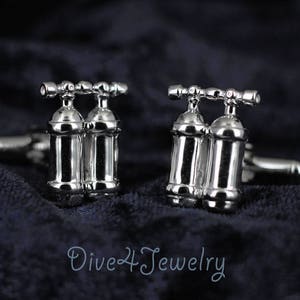Dive tank cufflinks Solid 925 Sterling Silver 3D Scuba Diving Dive Twin Tanks Cuff links great gift for diver image 2