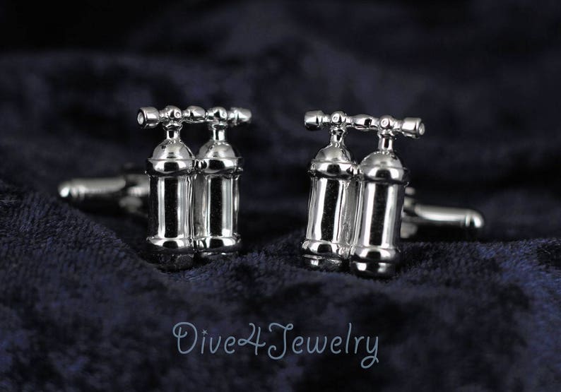 Dive tank cufflinks Solid 925 Sterling Silver 3D Scuba Diving Dive Twin Tanks Cuff links great gift for diver image 2
