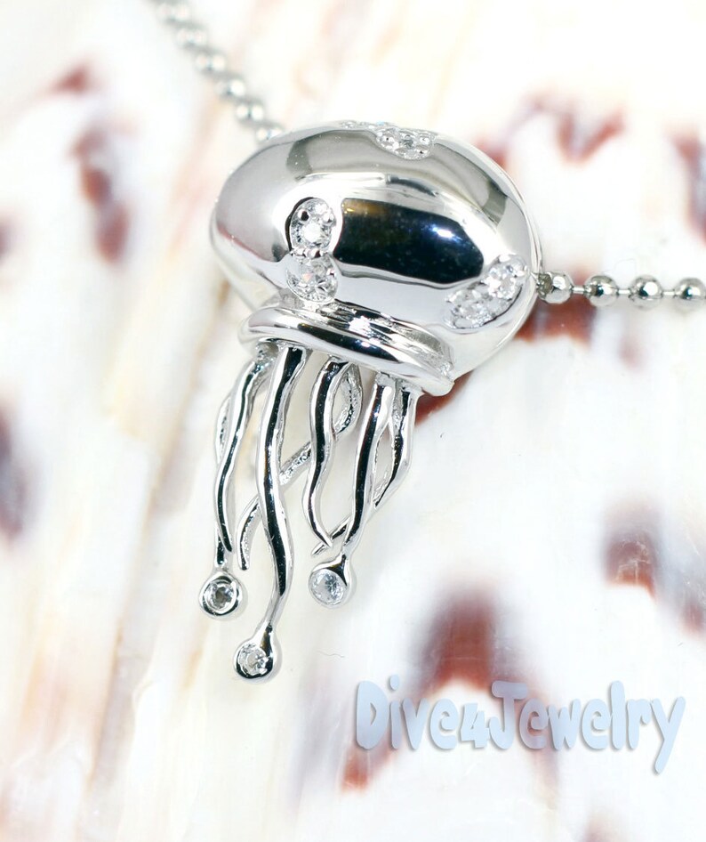 Cz Jellyfish Necklace Sterling Silver Jelly fish Pendant with Necklace Ocean Beach Jewellery image 5