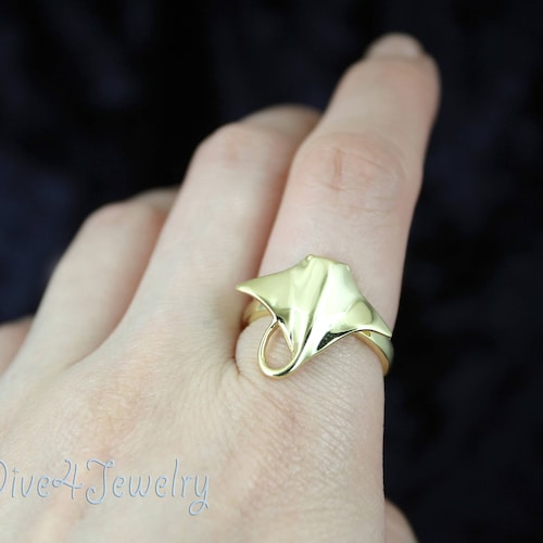 Miniblings Manta Ray Ring - Adjustable 925 Sterling Silver, Diving & Ocean Theme Jewelry