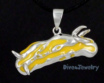 Sea Slug Necklace Nudibranch Necklace Sterling Silver Yellow Enamel Nudi Pendant Scuba diving diver gift