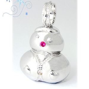 Snowman collar sólido 925 plata esterlina rojo Cz nariz snowman colgante Navidad regalo invierno joyería de relleno regalo de relleno