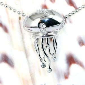 Cz Jellyfish Necklace Sterling Silver Jelly fish Pendant with Necklace Ocean Beach Jewellery image 3