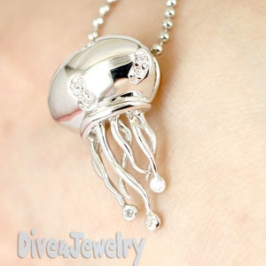 Cz Jellyfish Necklace Sterling Silver Jelly fish Pendant with Necklace Ocean Beach Jewellery image 2