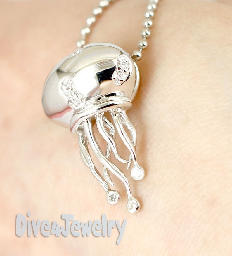 Cz Jellyfish Necklace Sterling Silver Jelly fish Pendant with Necklace Ocean Beach Jewellery image 2