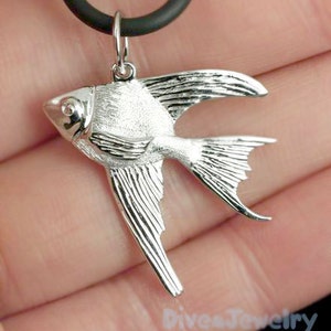 Angelfish Necklace Solid 925 Sterling Silver Rhodium plated 3D Angel fish Pendant Necklace aquarium ocean marine fish