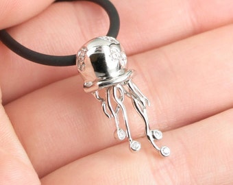 Cz Jellyfish Necklace  Sterling Silver Ocean Beach Jelly fish Pendant with Necklace or chain