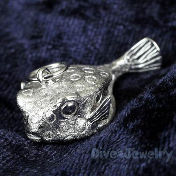3D Box Puffer Fish Sterling Silver Pendant Necklace lifelike pufferfish Ocean lover Marine Scuba diver jewelry gift for her