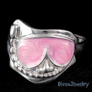 Schnorchel Maske Taucher Ring in Sterlingsilber rosa Emaille offen Band Ring Größe verstellbar Strand Partei Schmuck