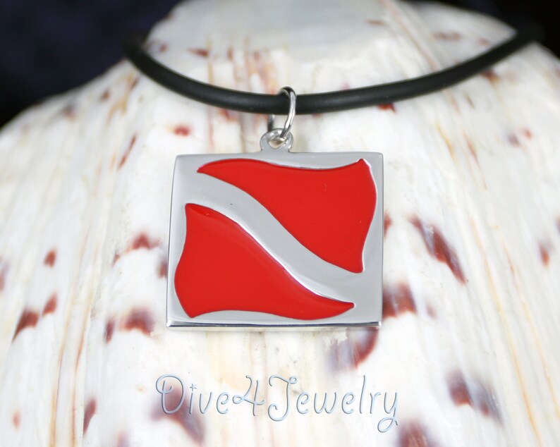 Dive Flag Necklace Scuba Diving Flag Pendant Solid Sterling Etsy