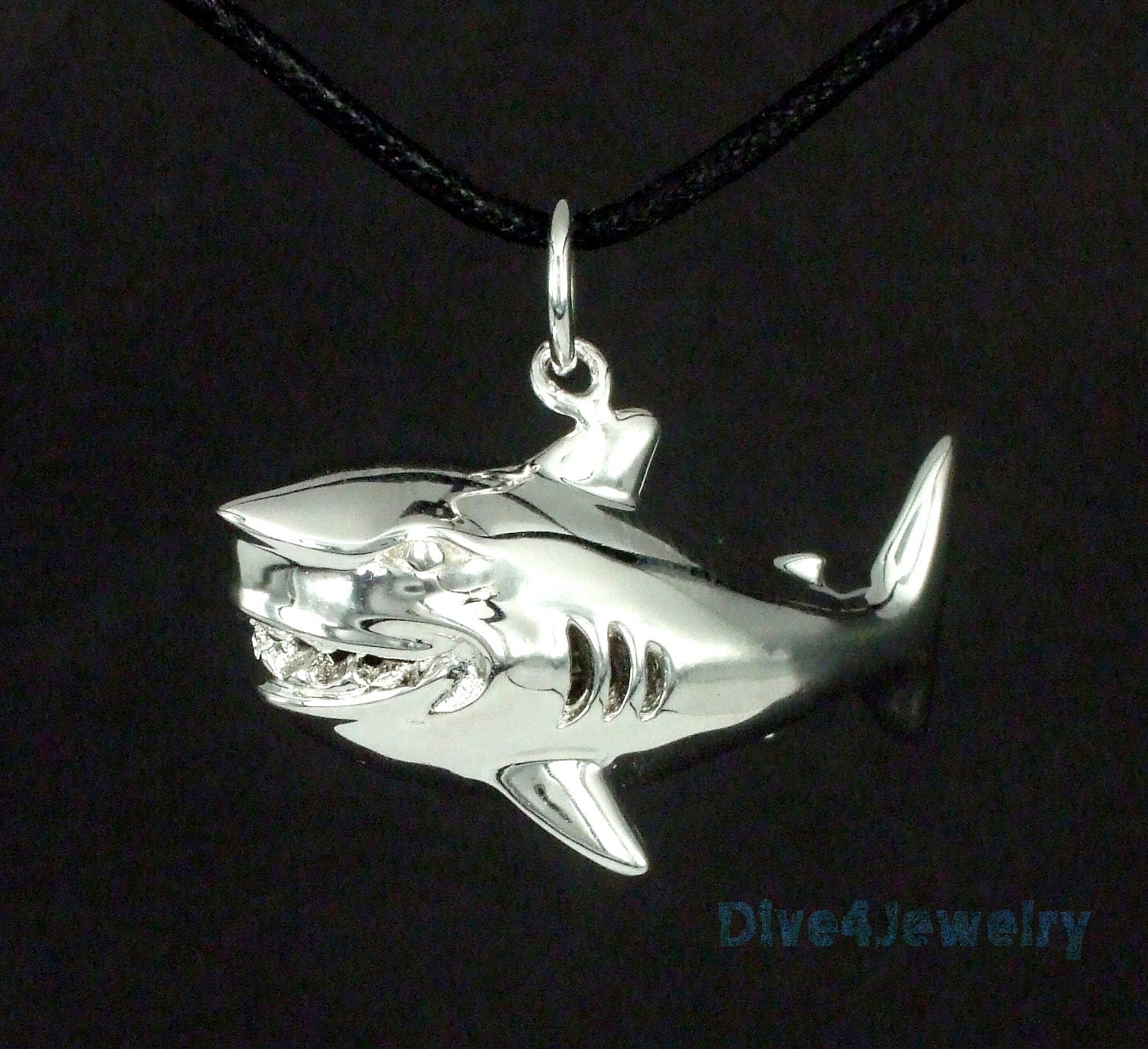 Great White Shark Sterling Silver 3D Bruce Shark Pendant With