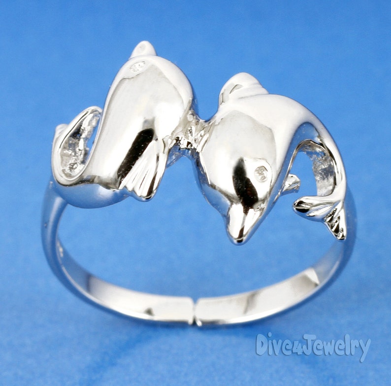 Dolphins Ring in Sterling Silver Ring Size Adjustable open band ring Beach ocean inspired jewelry