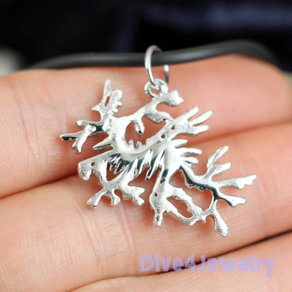Leafy Seadragon Necklace Solid 925 Sterling Silver Sea dragon Pendant Seahorse ocean Sealife reef diver jewellery