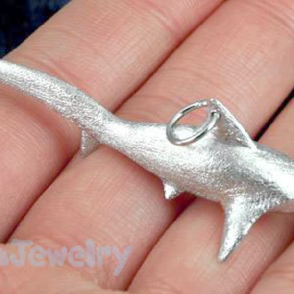 Thresher Shark Necklace  Sterling Silver life like long tail Shark Pendant Necklace Sealife Sculpture Ocean Nautical Scuba diver jewelry