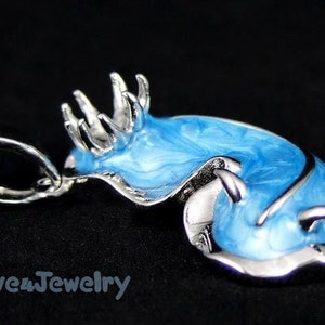 Sea Slug Necklace  Nudibranch Necklace  Sterling Silver 3D Sky Blue Enamel Nudi Pendant Necklace